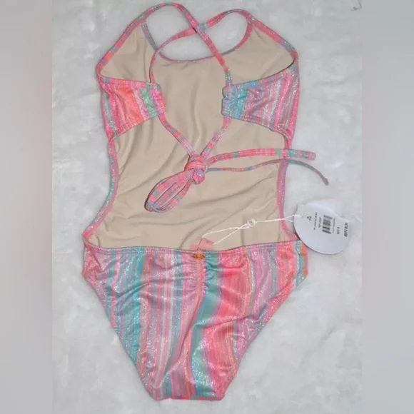 PQ Swim Ayah Cut Out Sparkle Multi Color One Piece Swimsuit size 8 NWT $80